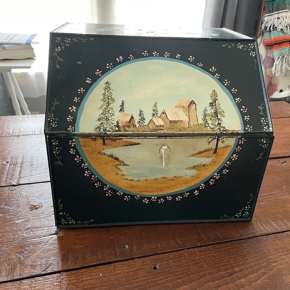 Vintage Ransburg Hand Painted Vented Bread Box W/ 2 Tiers Pie Safe PrimitiveUSA